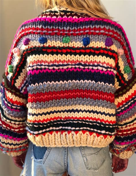 chunky knit rainbow cardigan.